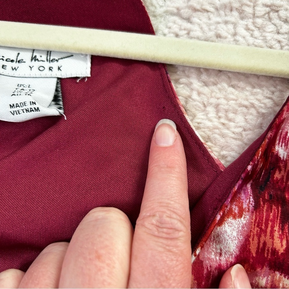 Nicole‎ Miller Abstract Maxi Trapeze Dress Maroon Pink Coral Size Large Event - Picture 11 of 11